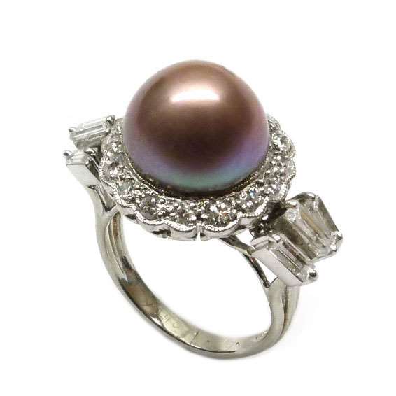 Coloured pearl and diamond cluster ring